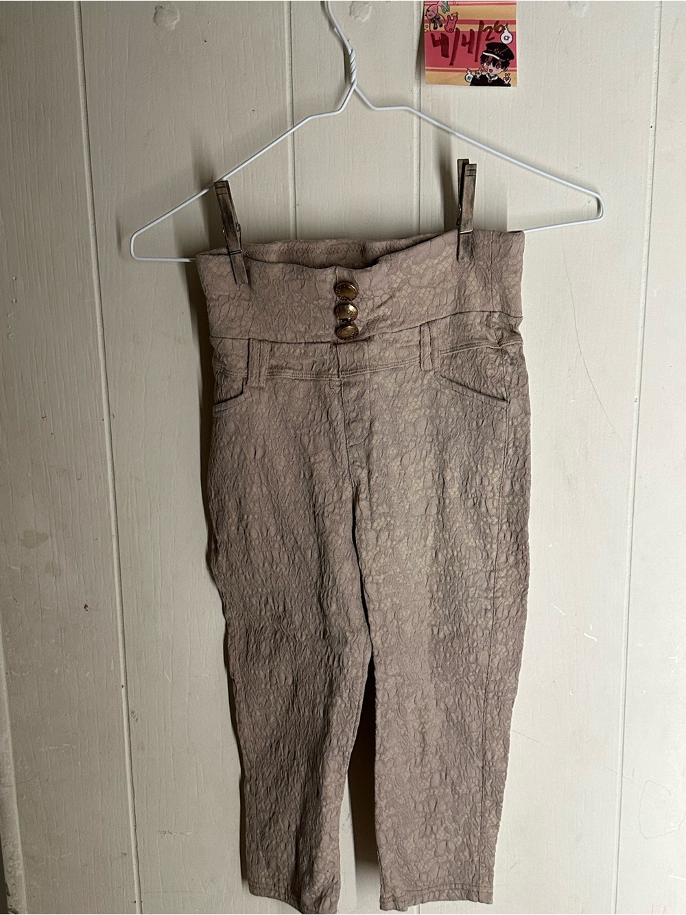 Helix Taupe Textured Kids Pants with Button Detail